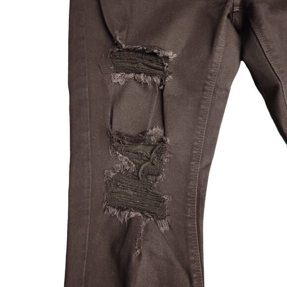 Just Black Cropped Distressed Ripped Raw Hem Torn Up Black Jeans - Picture 9 of 13